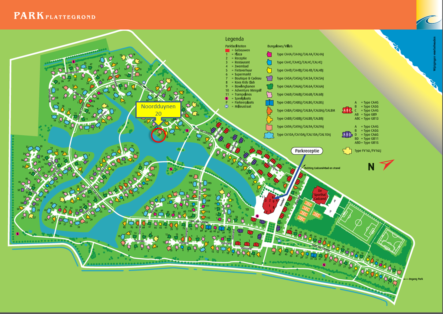 plattegrond ligging op het park